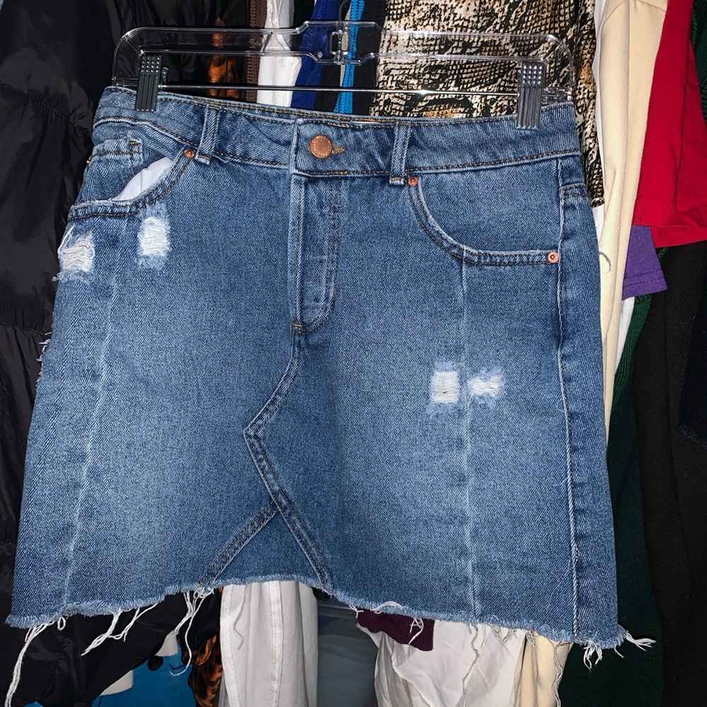 Denim Mini Skirt with Zig Zag Detail